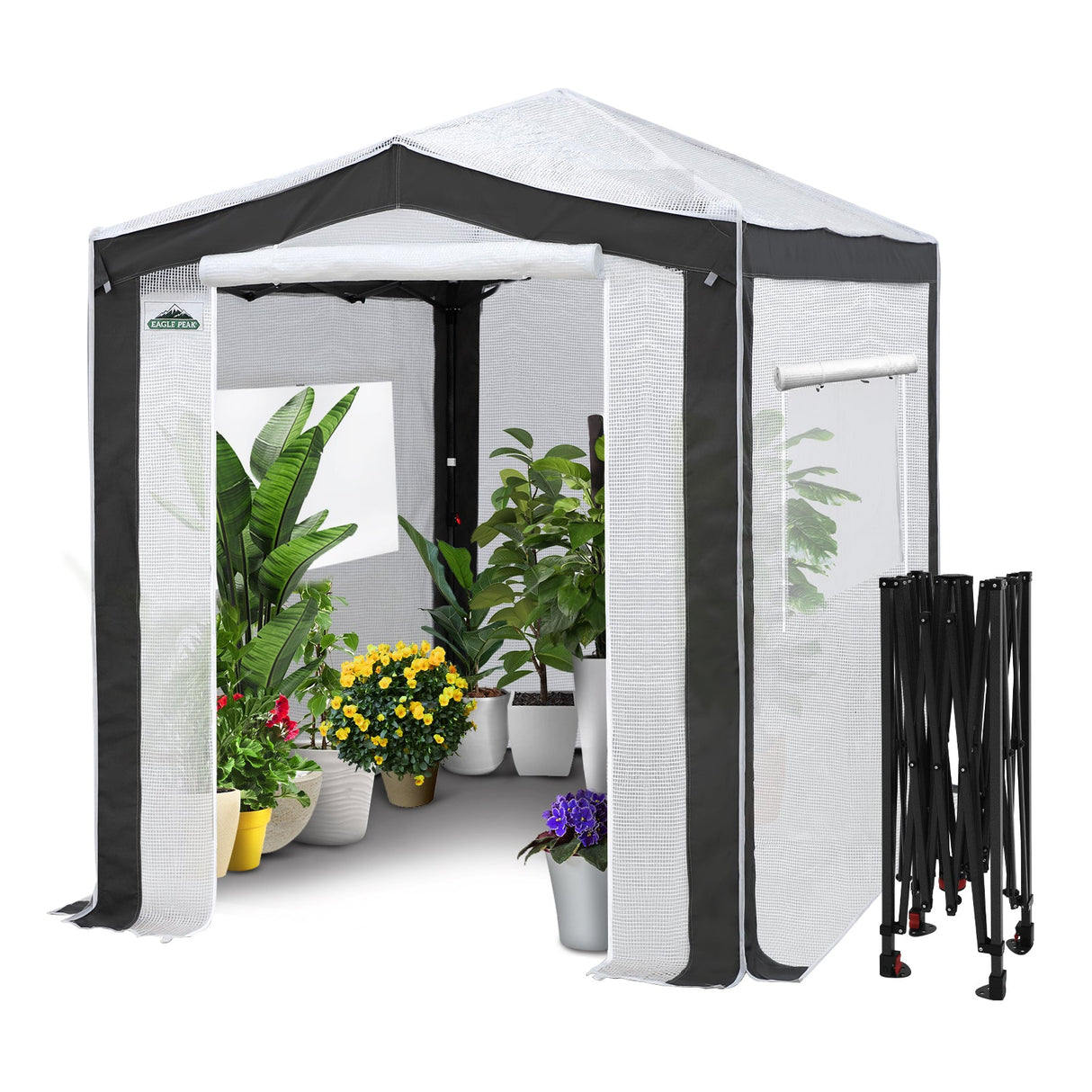 Portable Walk in Greenhouse with Polyester Reinforced Corners, 8x6 ft, Gray/Clear/White - Eagle Peak Custom Canopy Tent