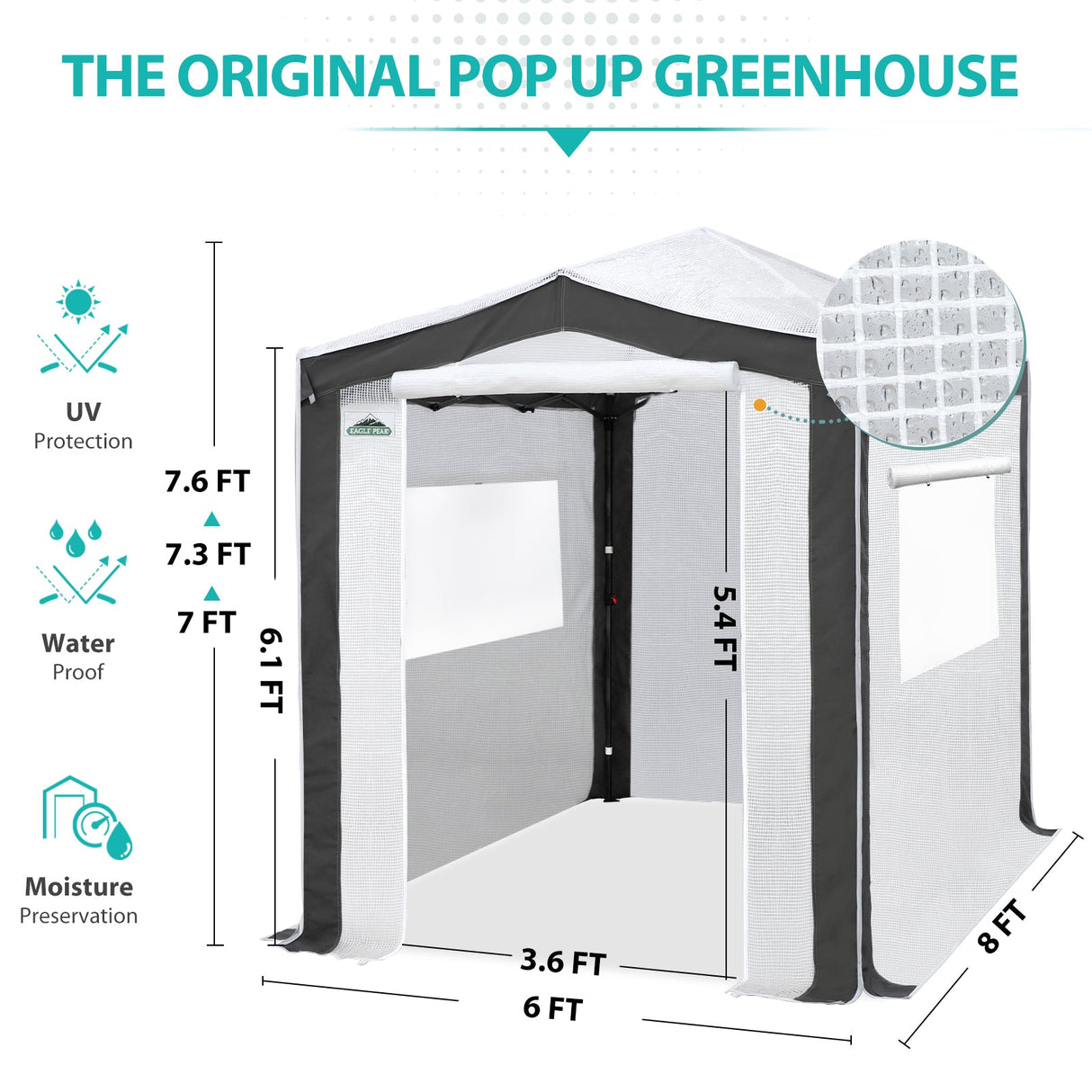 Portable Walk in Greenhouse with Polyester Reinforced Corners, 8x6 ft, Gray/Clear/White - Eagle Peak Custom Canopy Tent