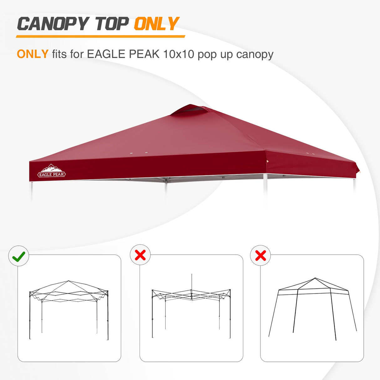 Replacement Canopy Cover with Air Vent for 10x10 Pop Up Canopy Tent, Top Only - Eagle Peak Custom Canopy Tent