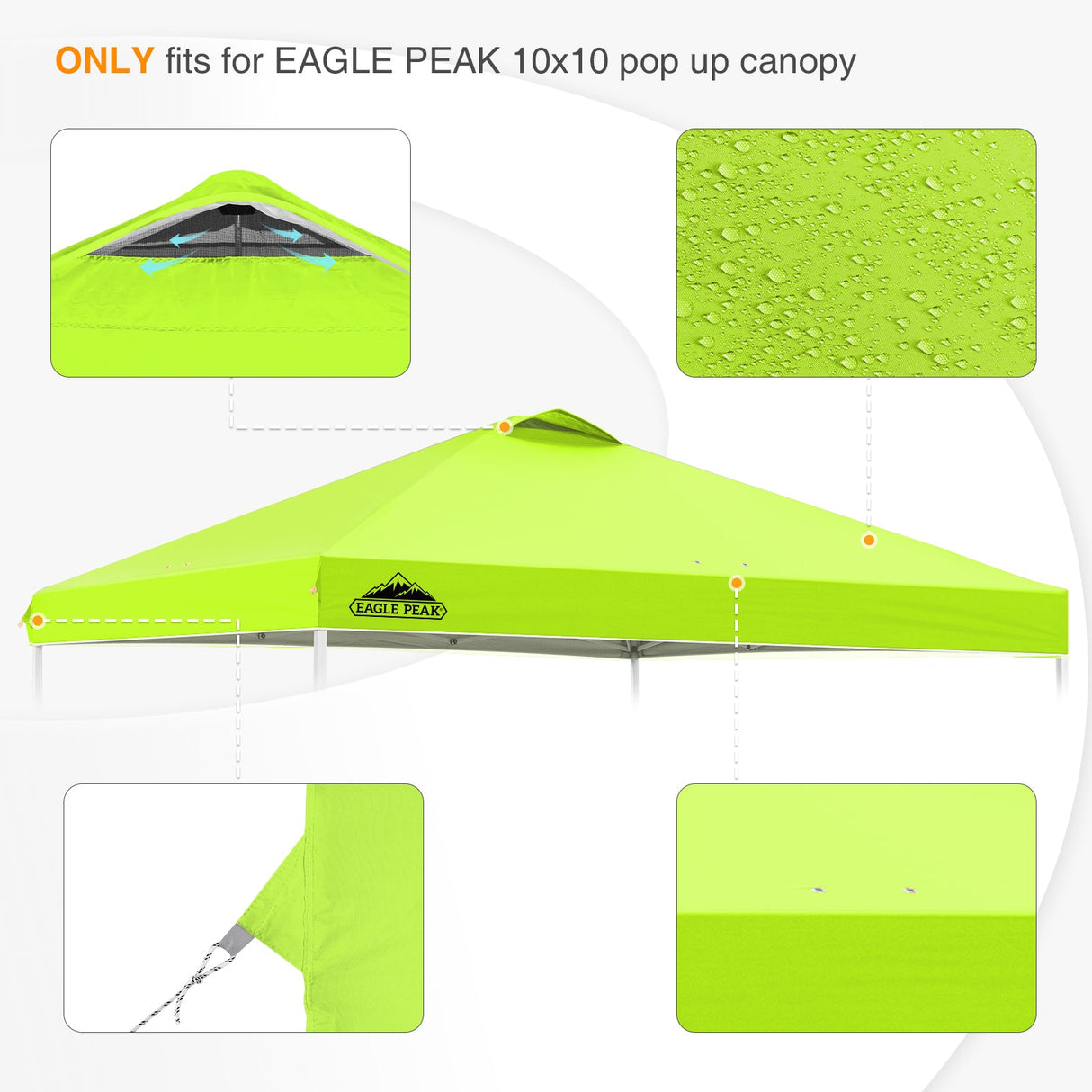 Replacement Canopy Cover with Air Vent for 10x10 Pop Up Canopy Tent, Top Only - Eagle Peak Custom Canopy Tent
