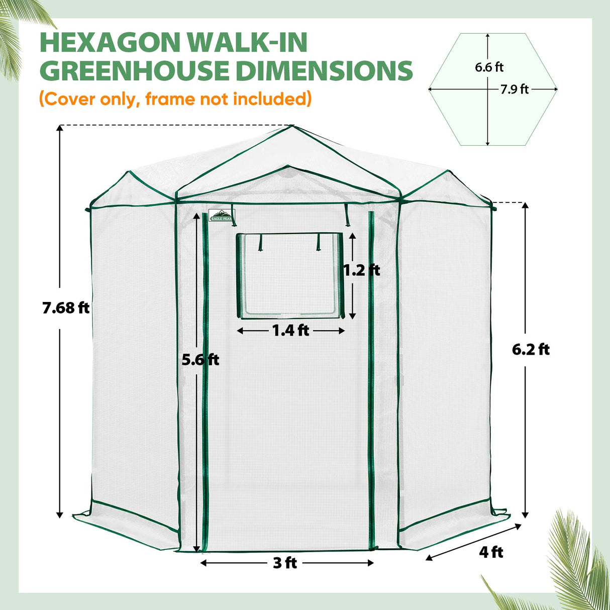Replacement Cover for 6.6x6.6 ft Hexagon Pop up Greenhouse - Eagle Peak Custom Canopy Tent