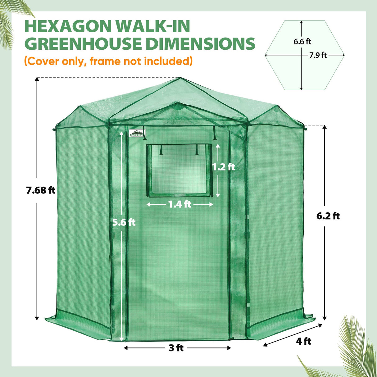 Replacement Cover for 6.6x6.6 ft Hexagon Pop up Greenhouse - Eagle Peak