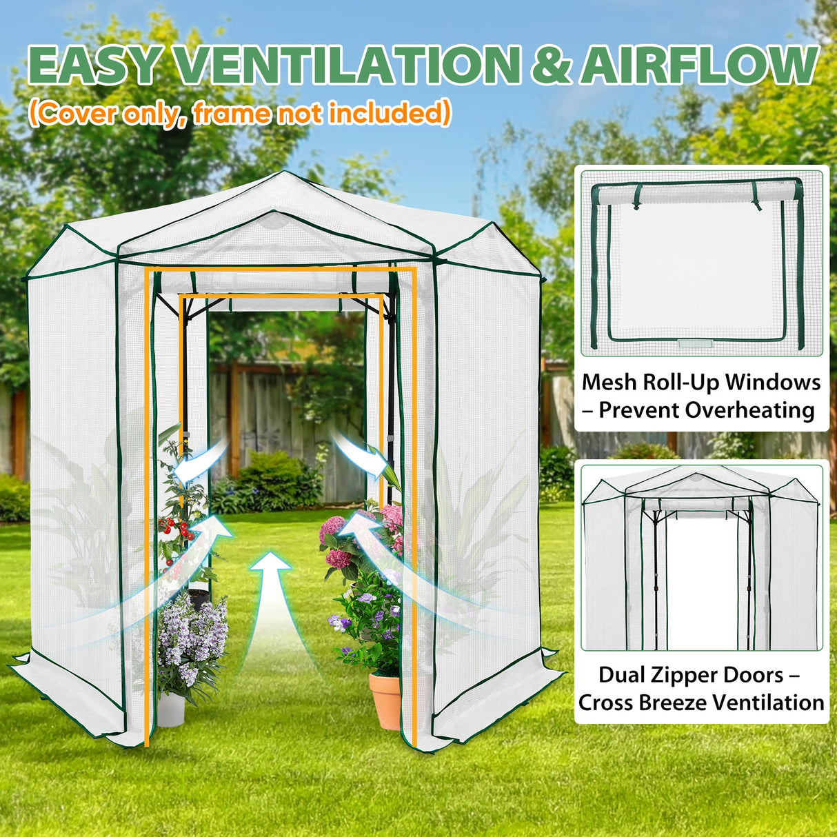 Replacement Cover for 6.6x6.6 ft Hexagon Pop up Greenhouse - Eagle Peak Custom Canopy Tent