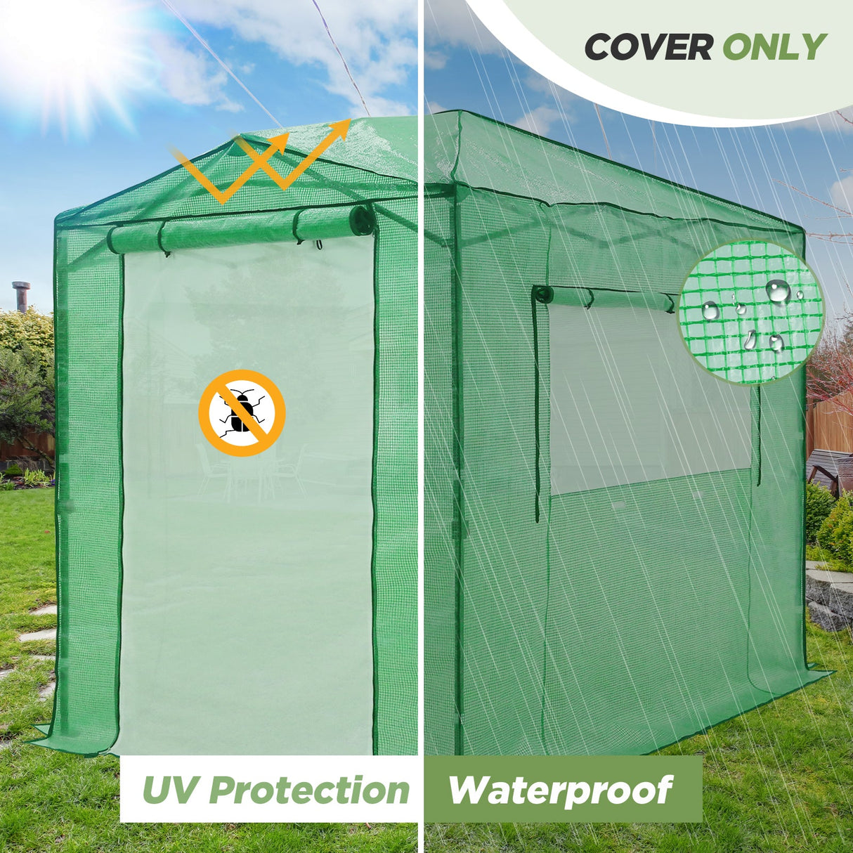 Replacement Cover for 8x6 Portable Pop up Greenhouse, Upgraded Screen Mesh Door - Eagle Peak