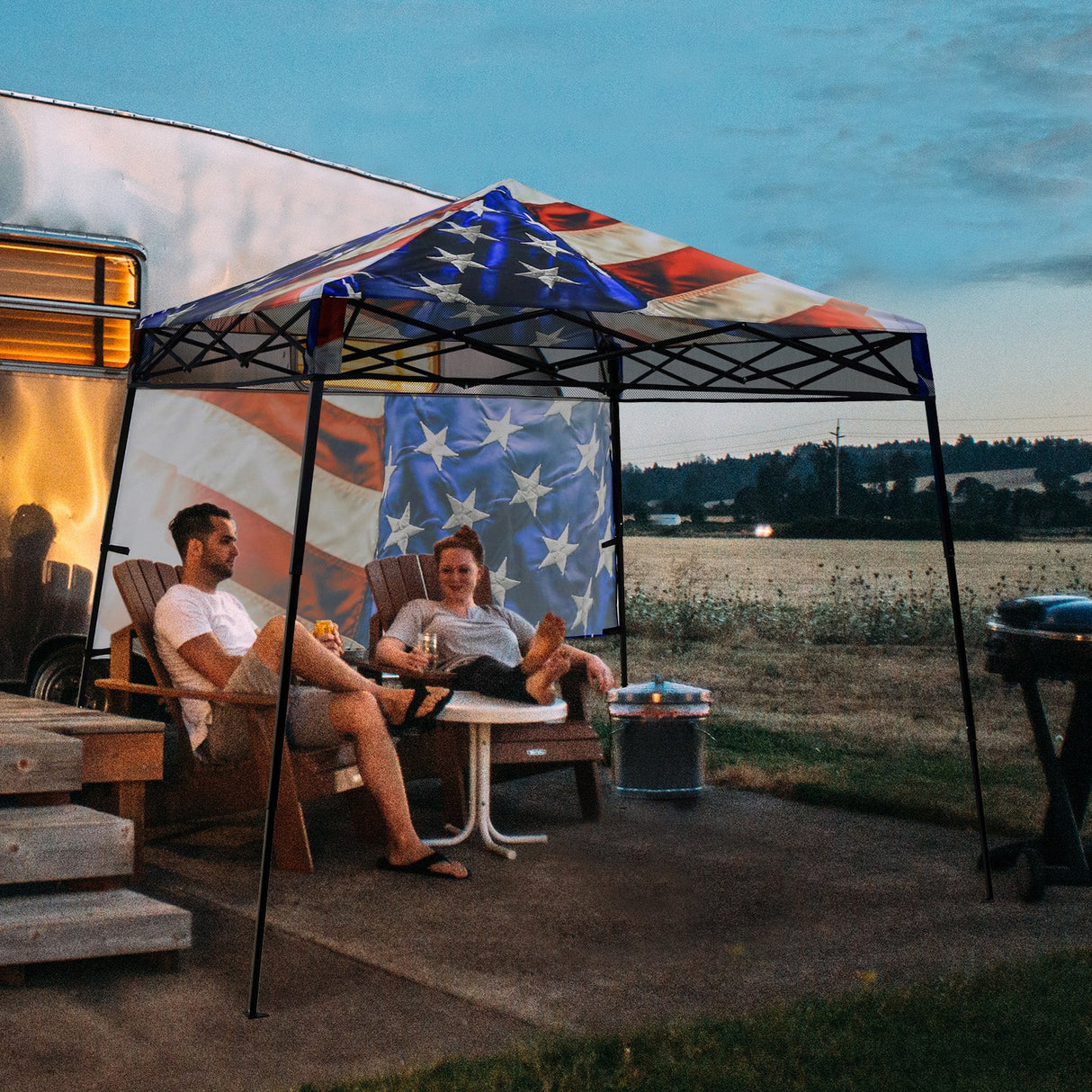 SHADE GRAPHiX Day Tripper 8x8 Pop Up Canopy Tent with Digital Printed Top, Stars and Stripes - Eagle Peak Custom Canopy Tent