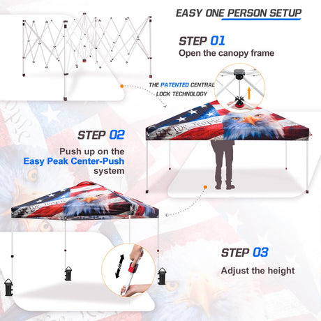 SHADE GRAPHiX Easy Setup 10x10 Pop Up Canopy Tent with Digital Printed American Icon Top - Eagle Peak Custom Canopy Tent