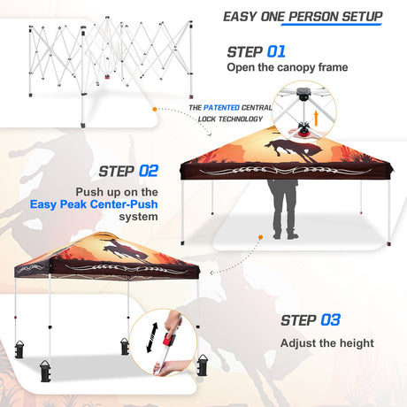 SHADE GRAPHiX Easy Setup 10x10 Pop Up Canopy Tent with Digital Printed Cowboy - Eagle Peak Custom Canopy Tent