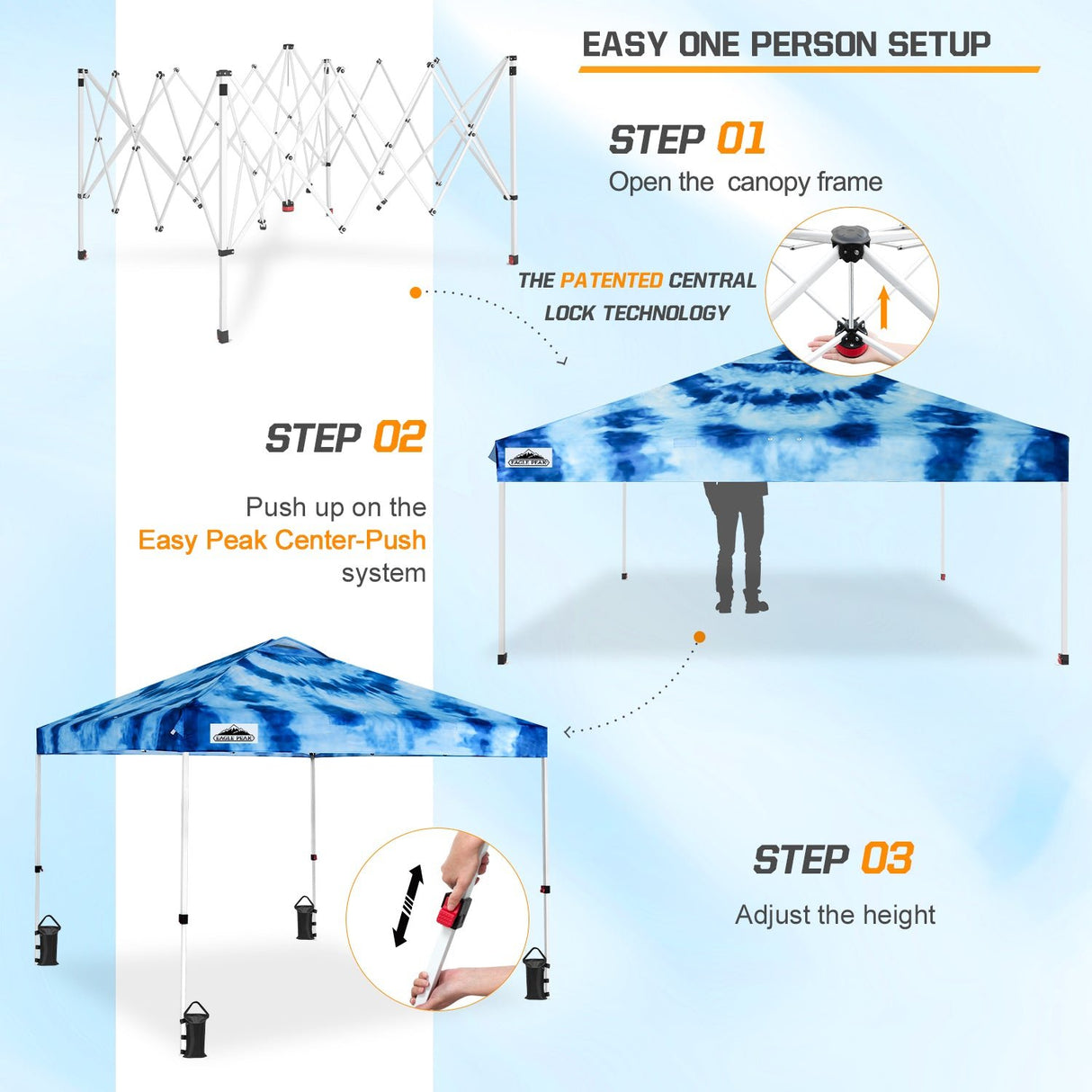 SHADE GRAPHiX Easy Setup 10x10 Pop Up Canopy Tent with Digital Printed Tie Dye Top - Eagle Peak Custom Canopy Tent