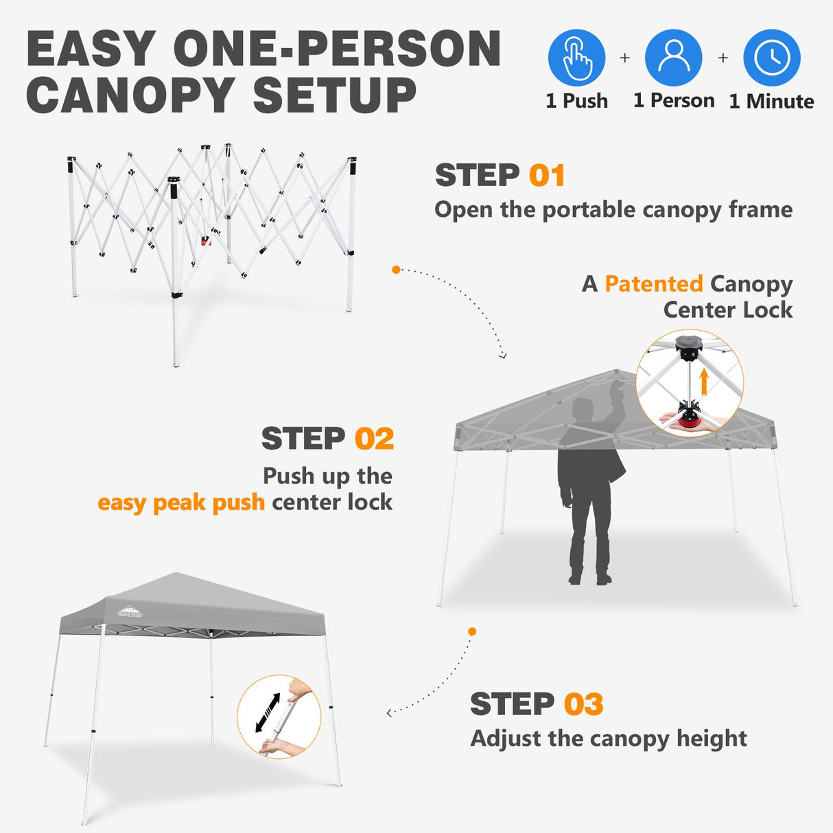 Slant Leg Pop up Canopy Tent, 10x10 Base 8x8 Top - Eagle Peak®