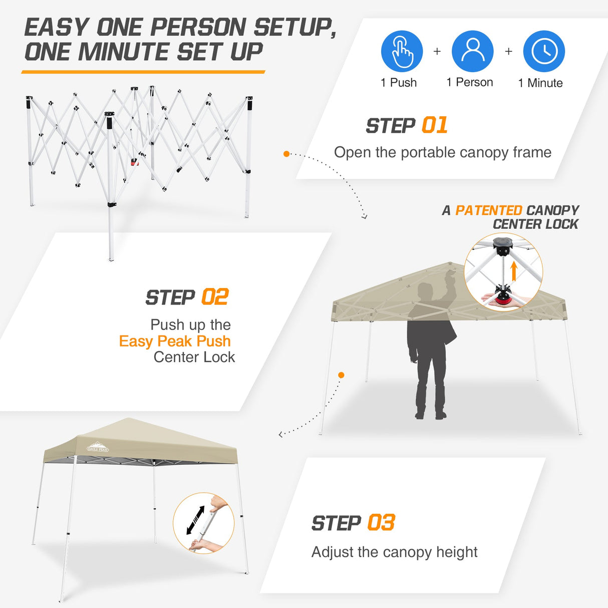 Slant Leg Pop up Canopy Tent, 10x10 Base 8x8 Top - Eagle Peak Custom Canopy Tent