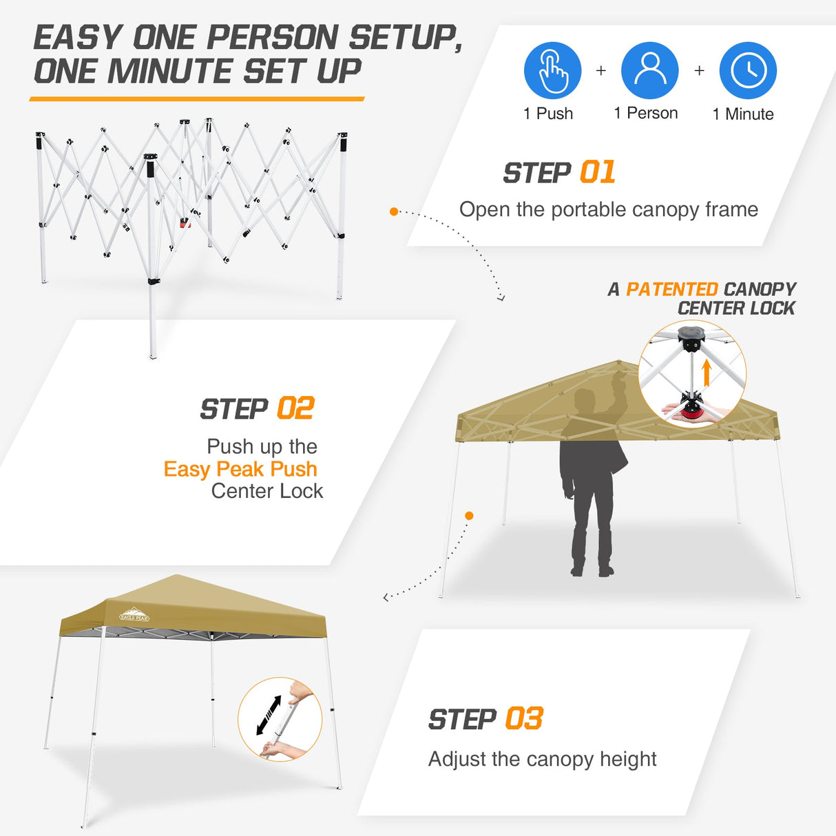 Slant Leg Pop up Canopy Tent, 10x10 Base 8x8 Top - Eagle Peak Custom Canopy Tent