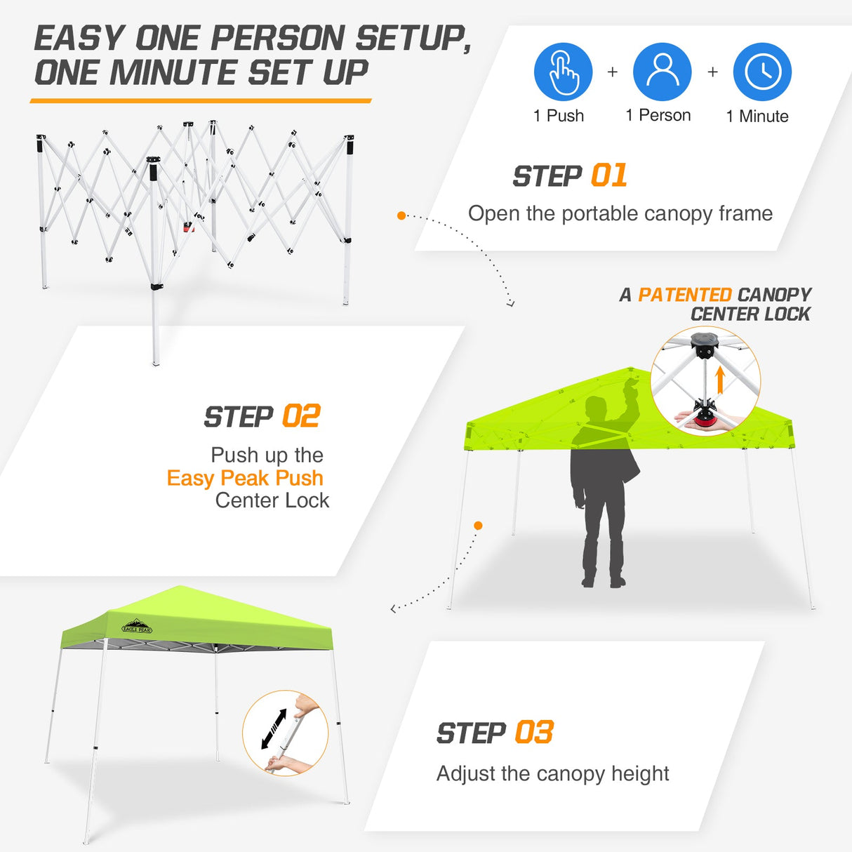 Slant Leg Pop up Canopy Tent, 10x10 Base 8x8 Top - Eagle Peak Custom Canopy Tent