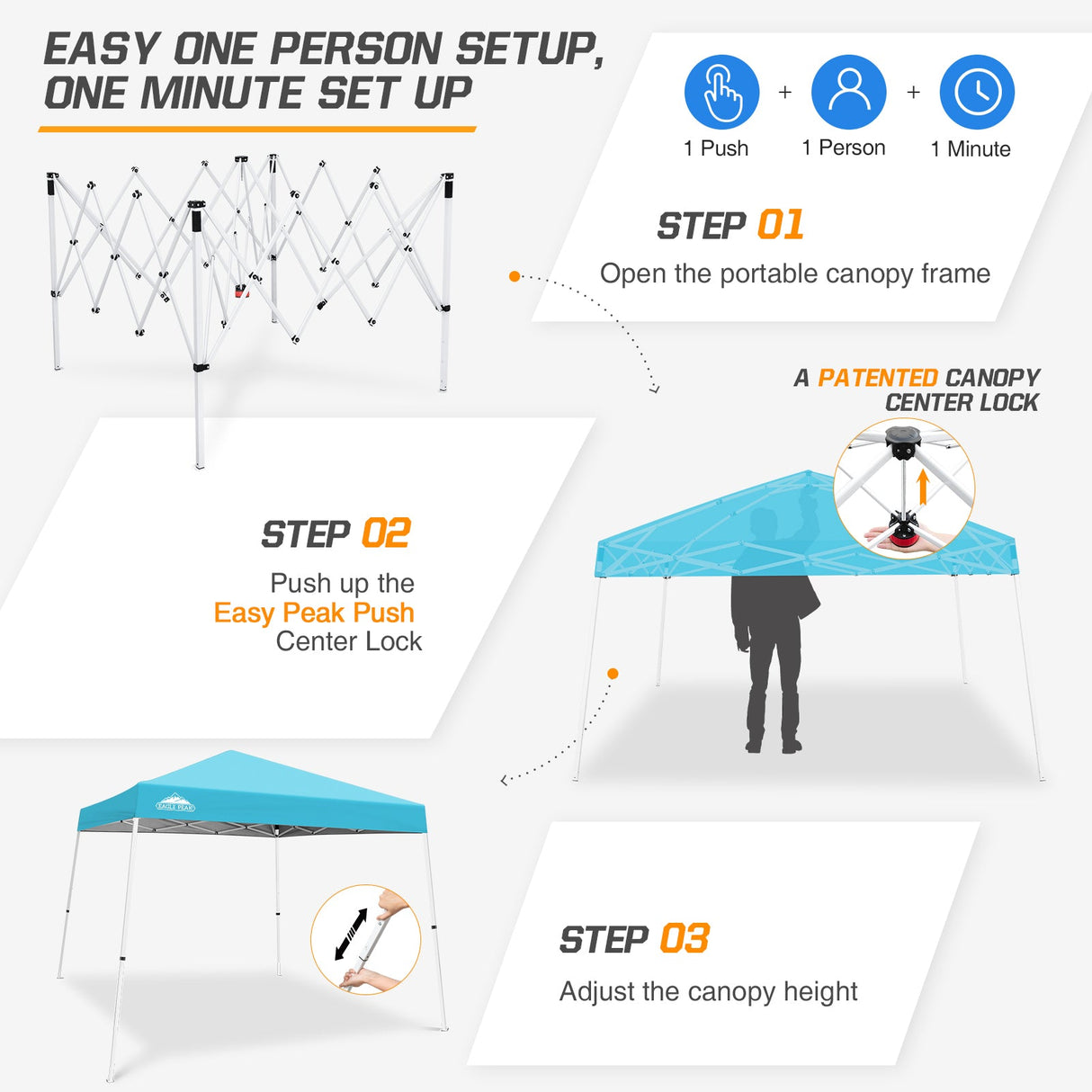 Slant Leg Pop up Canopy Tent, 10x10 Base 8x8 Top - Eagle Peak Custom Canopy Tent