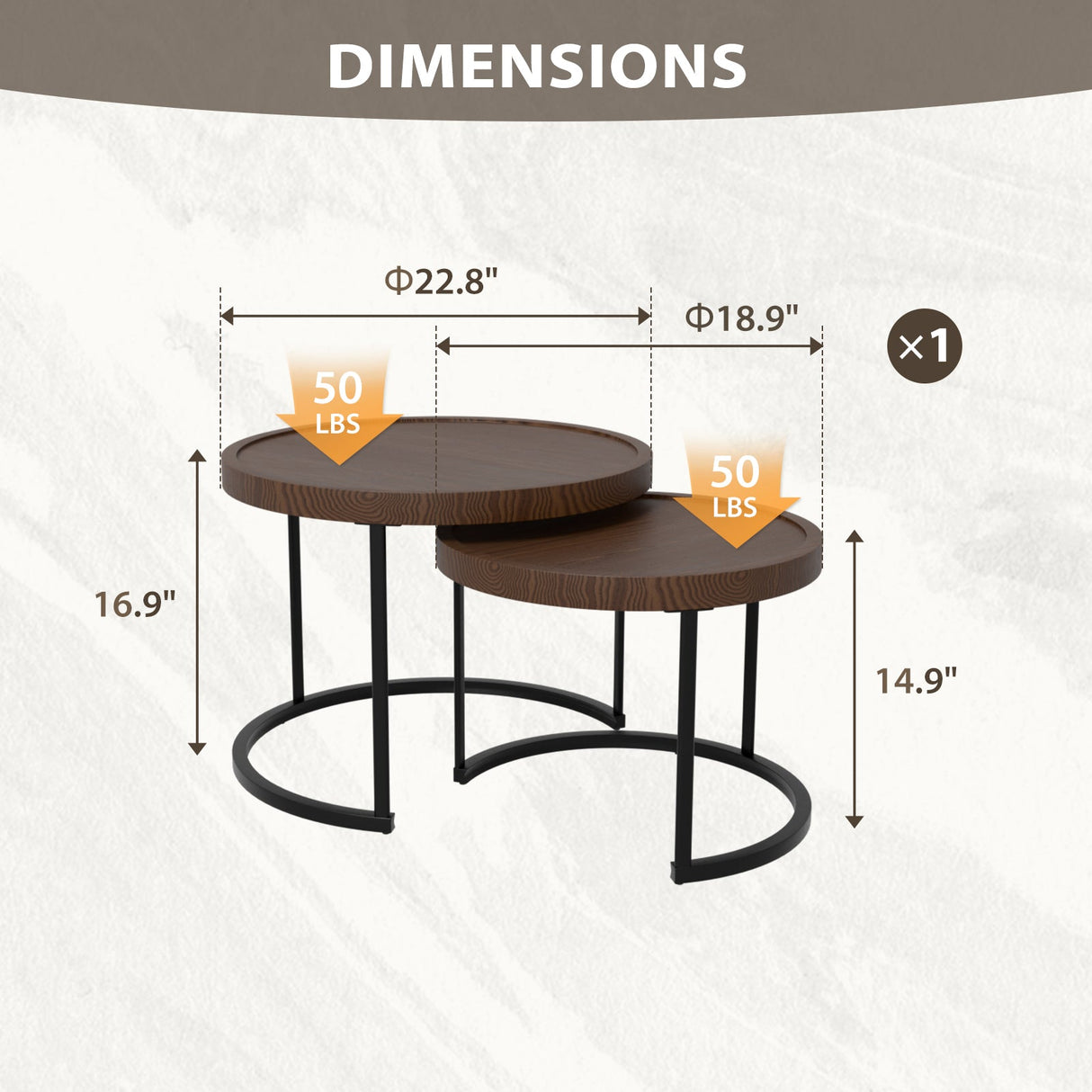 Sunset Dune Outdoor Round Modern Nesting Coffee Tables, Set of 2, Brown - Eagle Peak Custom Canopy Tent