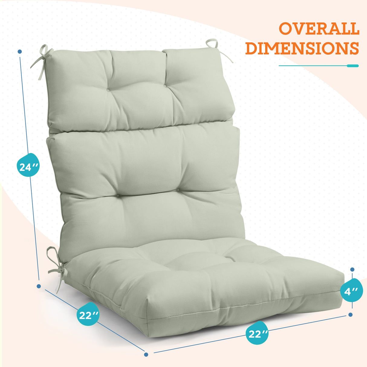 Tufted Outdoor/Indoor High Back Patio Chair Cushion, Set of 2, 46'' x 22'' - Eagle Peak Custom Canopy Tent