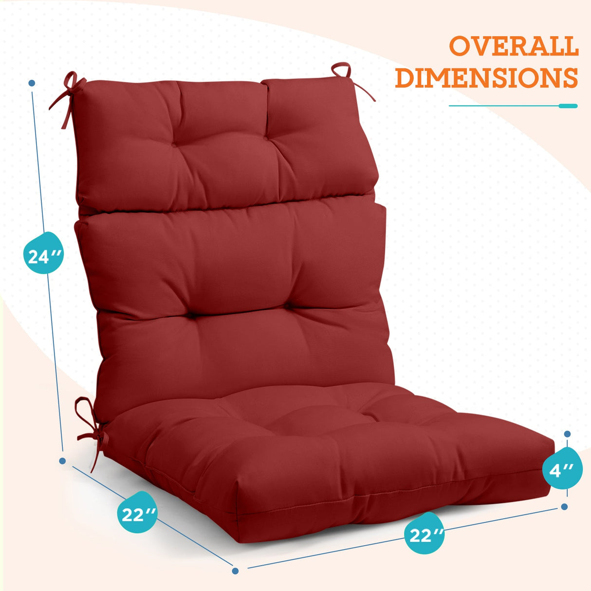 Tufted Outdoor/Indoor High Back Patio Chair Cushion, Set of 2, 46'' x 22'' - Eagle Peak Custom Canopy Tent