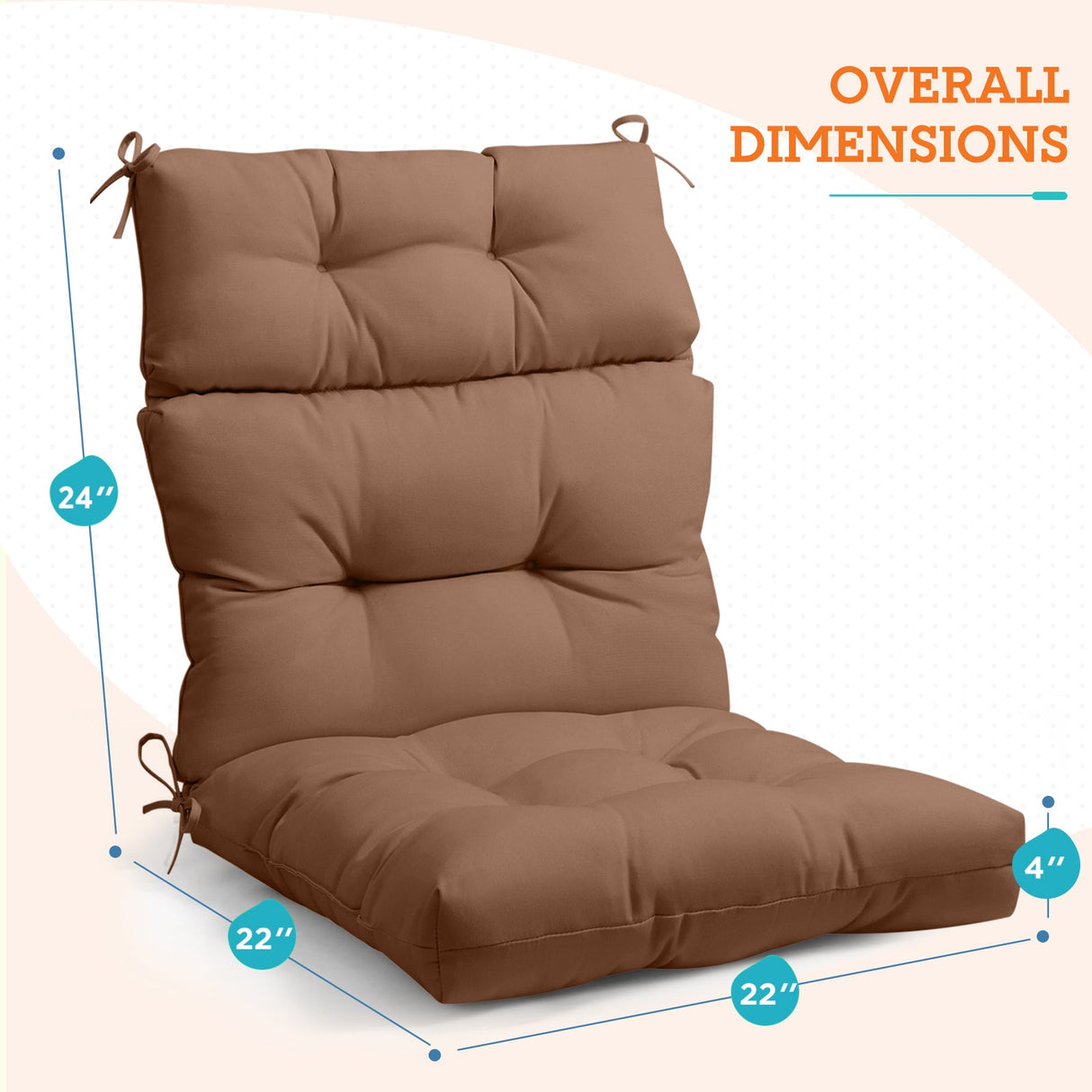 Tufted Outdoor/Indoor High Back Patio Chair Cushion, Set of 2, 46'' x 22'' - Eagle Peak Custom Canopy Tent