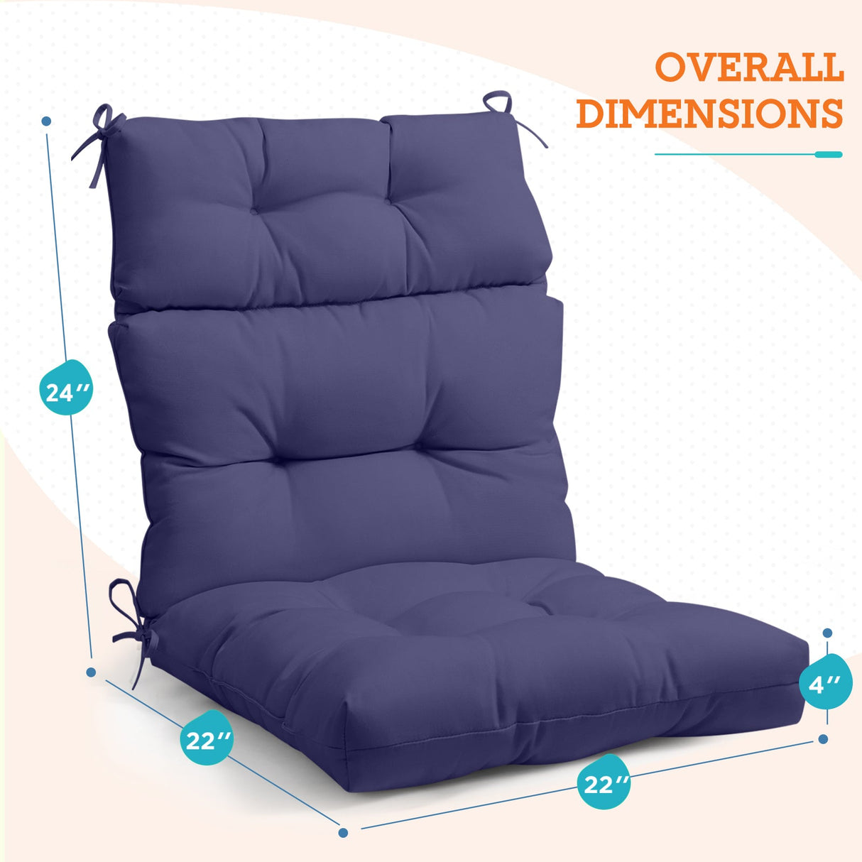Tufted Outdoor/Indoor High Back Patio Chair Cushion, Set of 2, 46'' x 22'' - Eagle Peak Custom Canopy Tent