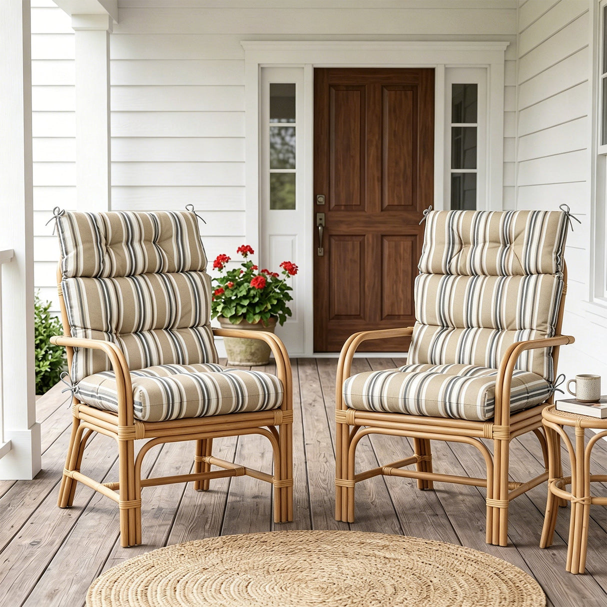 Tufted Outdoor/Indoor High Back Patio Chair Cushions, Set of 4, 46'' x 22'' - Eagle Peak
