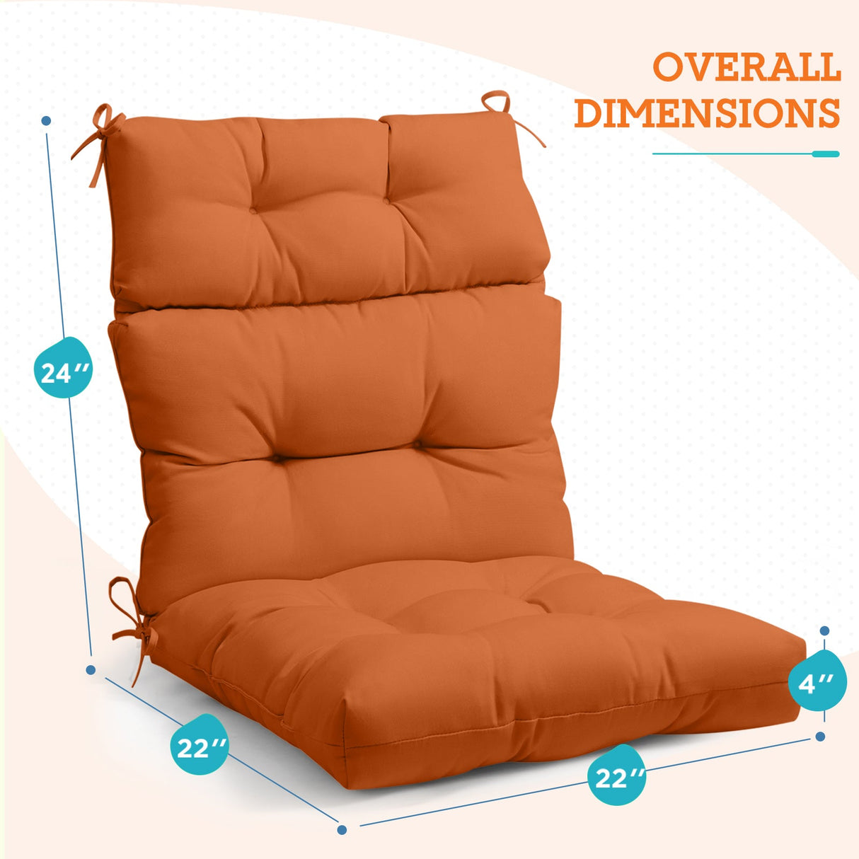 Tufted Outdoor/Indoor High Back Patio Chair Cushions, Set of 4, 46'' x 22'' - Eagle Peak Custom Canopy Tent