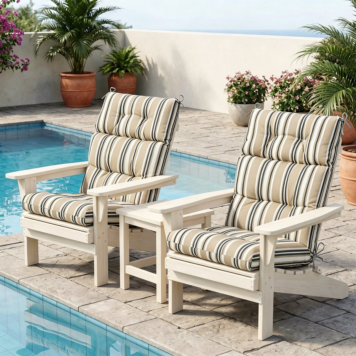 Tufted Outdoor/Indoor High Back Patio Chair Cushions, Set of 4, 46'' x 22'' - Eagle Peak