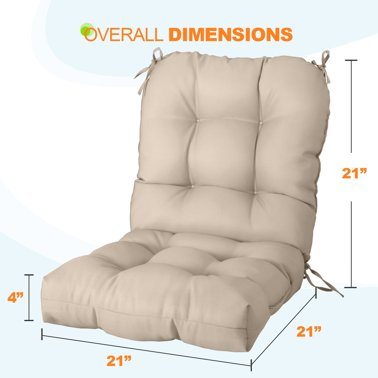 Tufted Outdoor/Indoor Seat/Back Chair Cushions, Set of 1, 42'' x 21'' - Eagle Peak Custom Canopy Tent