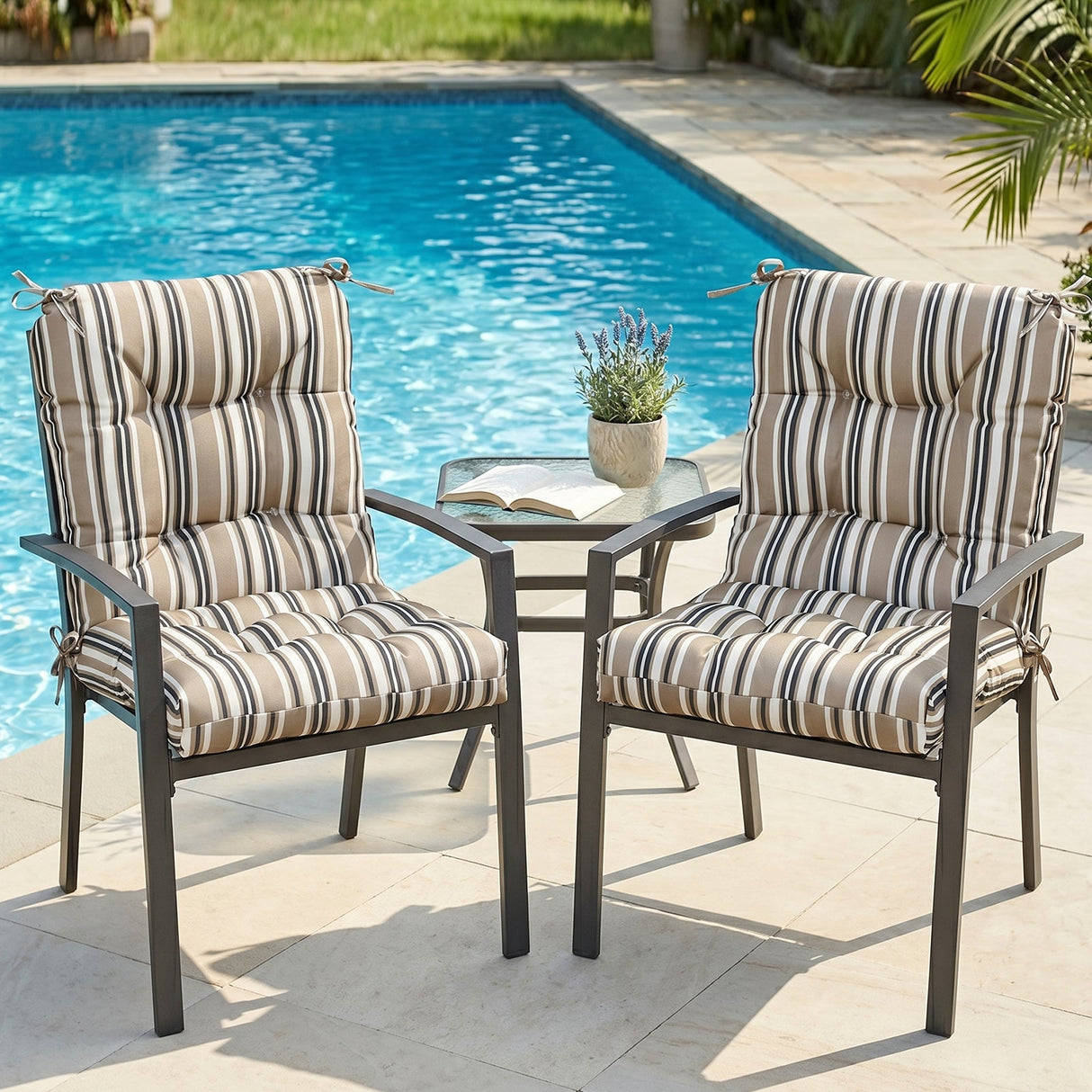 Tufted Outdoor/Indoor Seat/Back Chair Cushions, Set of 2, 42'' x 21'' - Eagle Peak
