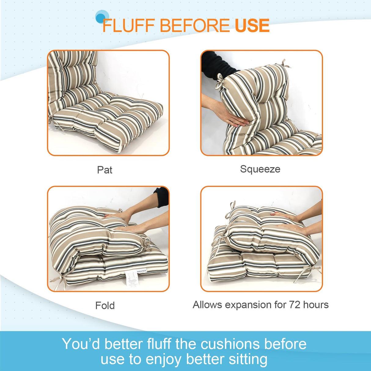 Tufted Outdoor/Indoor Seat/Back Chair Cushions, Set of 4, 42'' x 21'' - Eagle Peak Custom Canopy Tent