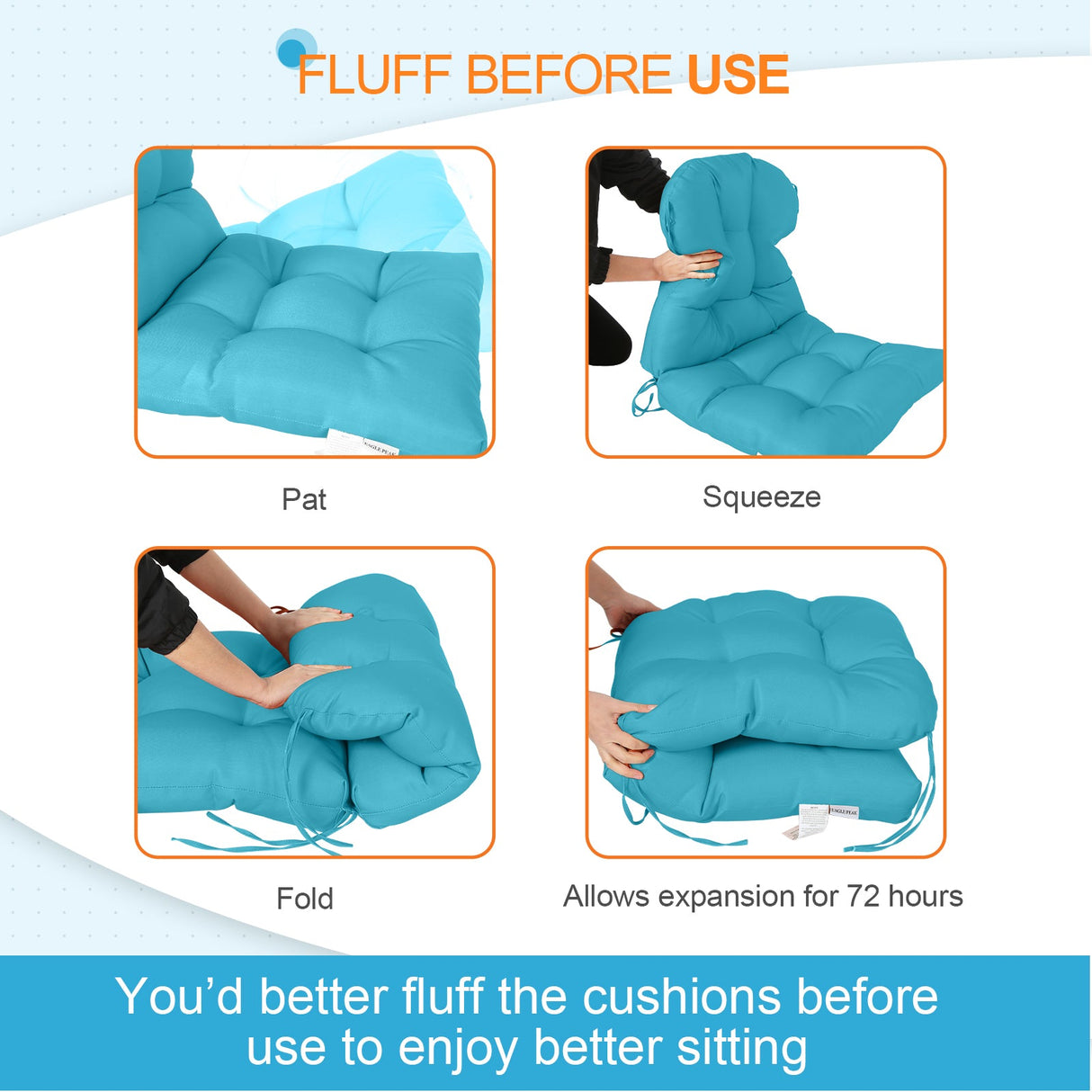 Tufted Outdoor/Indoor Seat/Back Chair Cushions, Set of 4, 42'' x 21'' - Eagle Peak Custom Canopy Tent
