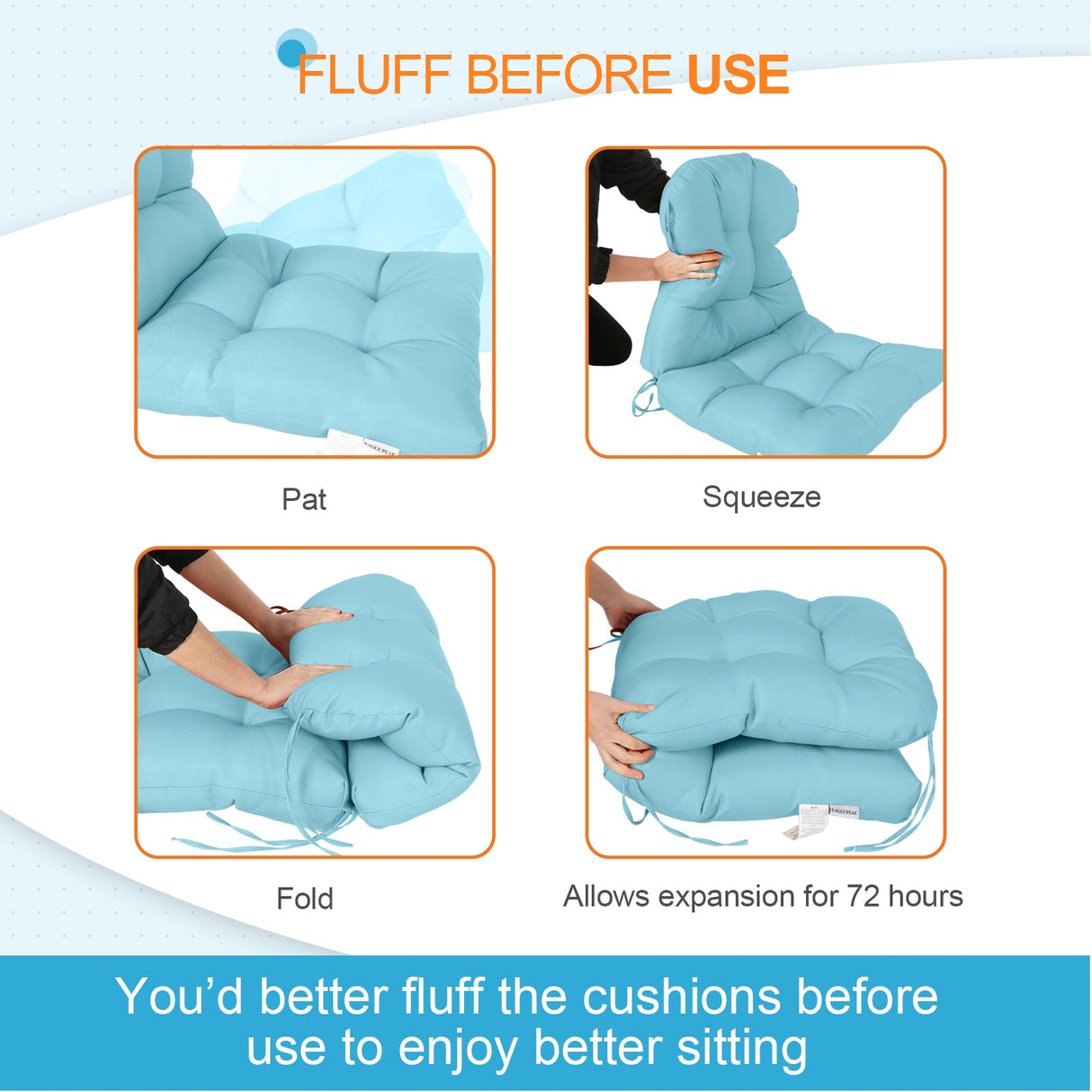 Tufted Outdoor/Indoor Seat/Back Chair Cushions, Set of 4, 42'' x 21'' - Eagle Peak Custom Canopy Tent