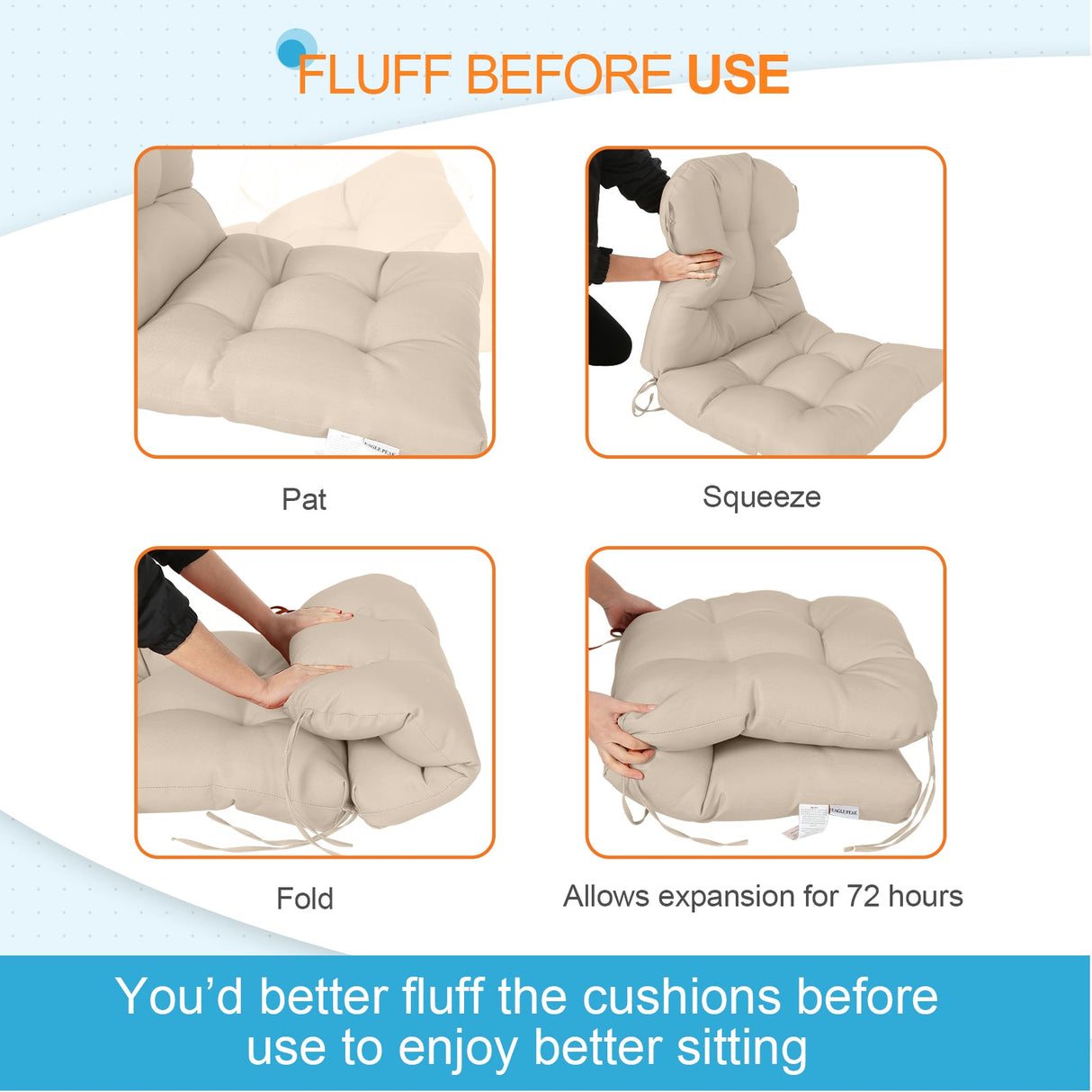 Tufted Outdoor/Indoor Seat/Back Chair Cushions, Set of 4, 42'' x 21'' - Eagle Peak Custom Canopy Tent