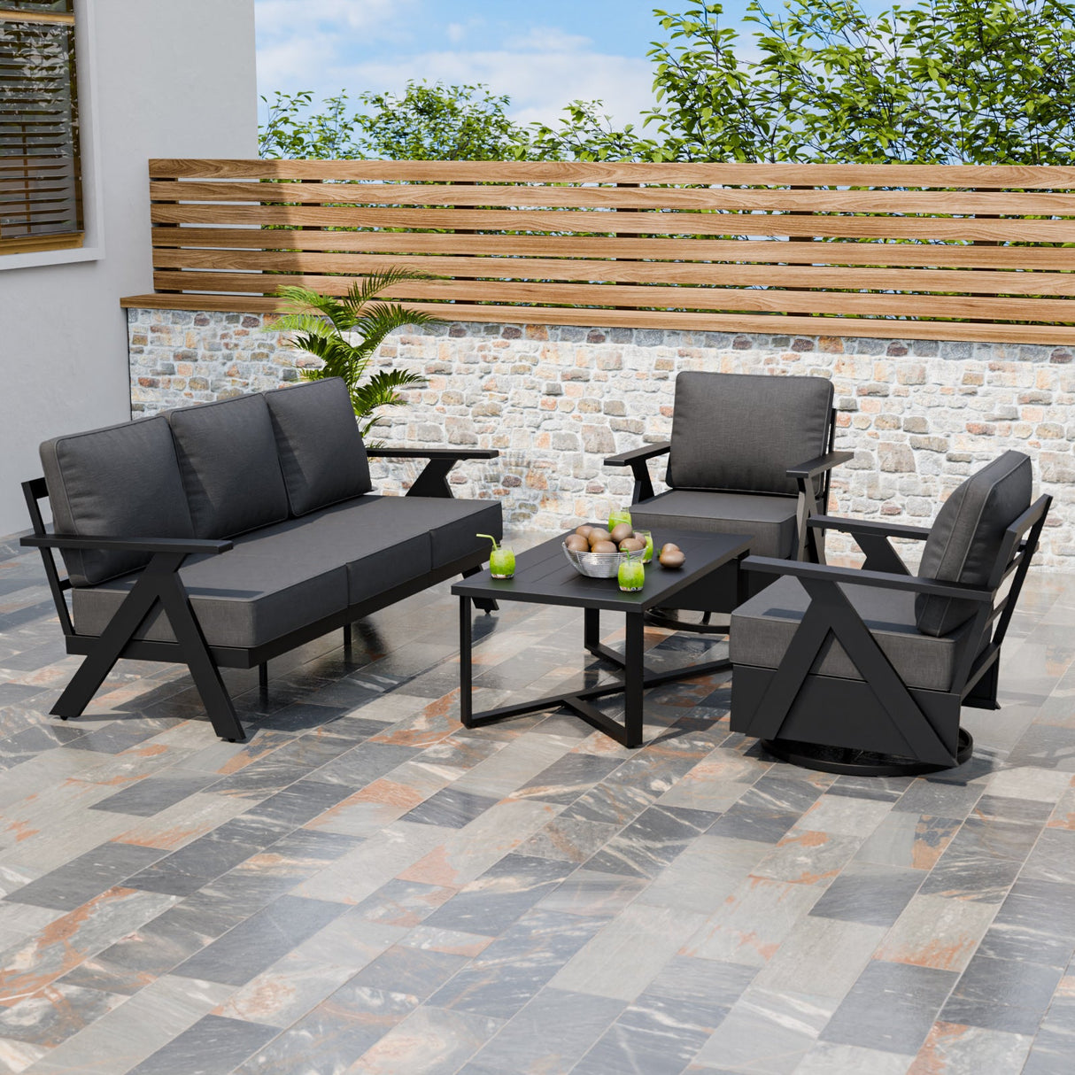 Urban Slate 4 Piece Modern Outdoor Patio Furniture Set - Eagle Peak Custom Canopy Tent