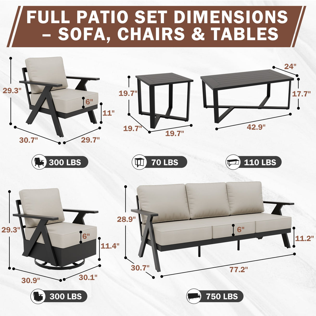 Urban Slate 7 Piece Modern Outdoor Patio Furniture Set - Eagle Peak Custom Canopy Tent