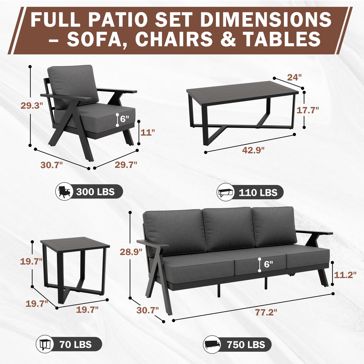 Urban Slate 7 Piece Modern Outdoor Patio Furniture Set - Eagle Peak Custom Canopy Tent