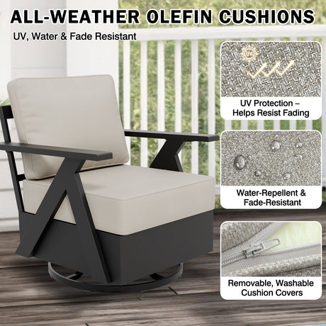 Urban Slate Modern Swivel Rocker Patio Chair Set of 2/4, Black/Beige - Eagle Peak Custom Canopy Tent