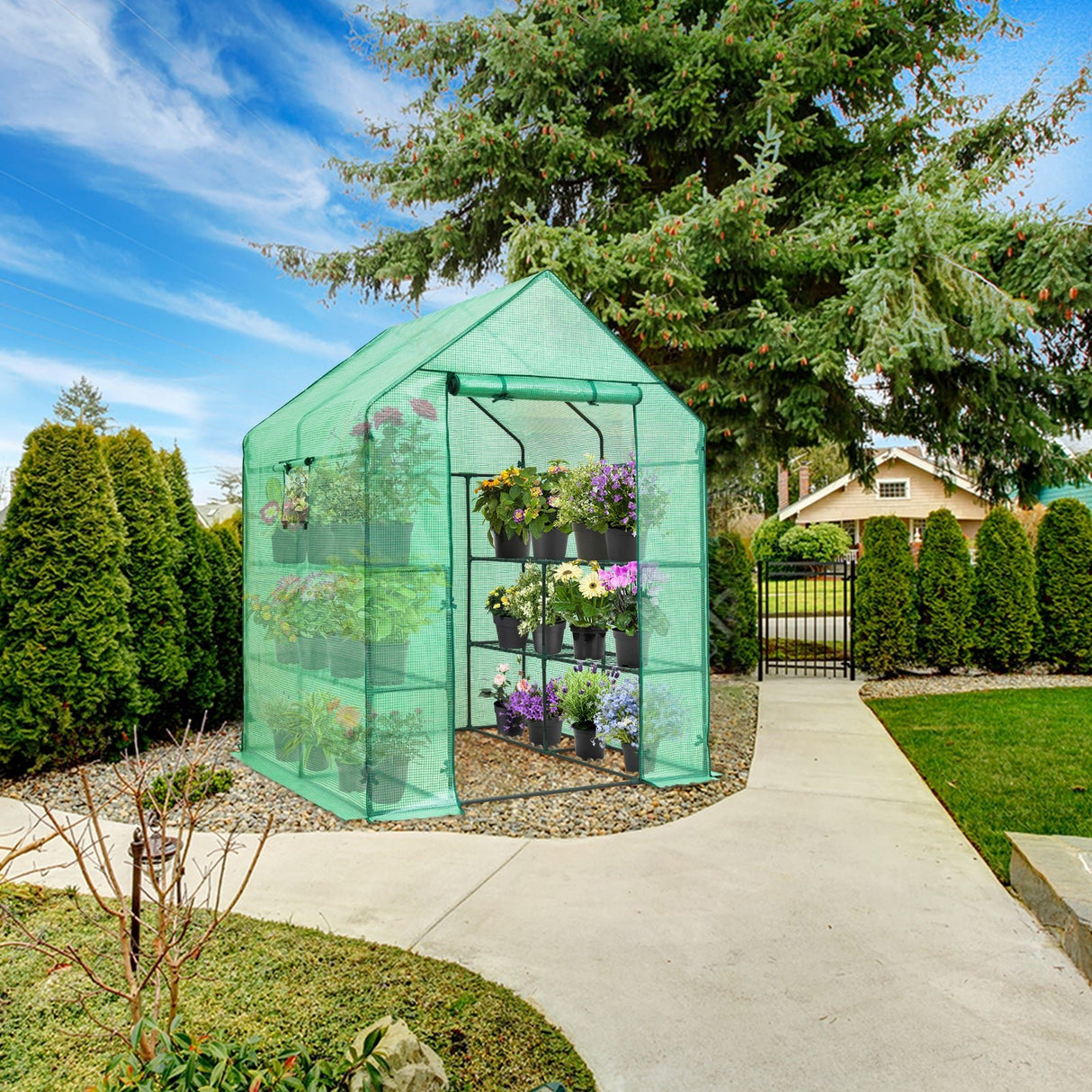 Walk In 3 - Tier Greenhouse with Wire Shelves, 56"x56"x76" - Eagle Peak Custom Canopy Tent