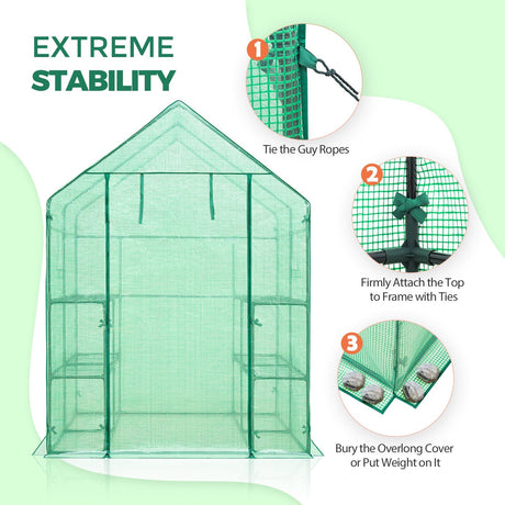 Walk In 3 - Tier Greenhouse with Wire Shelves, 56"x56"x76" - Eagle Peak Custom Canopy Tent