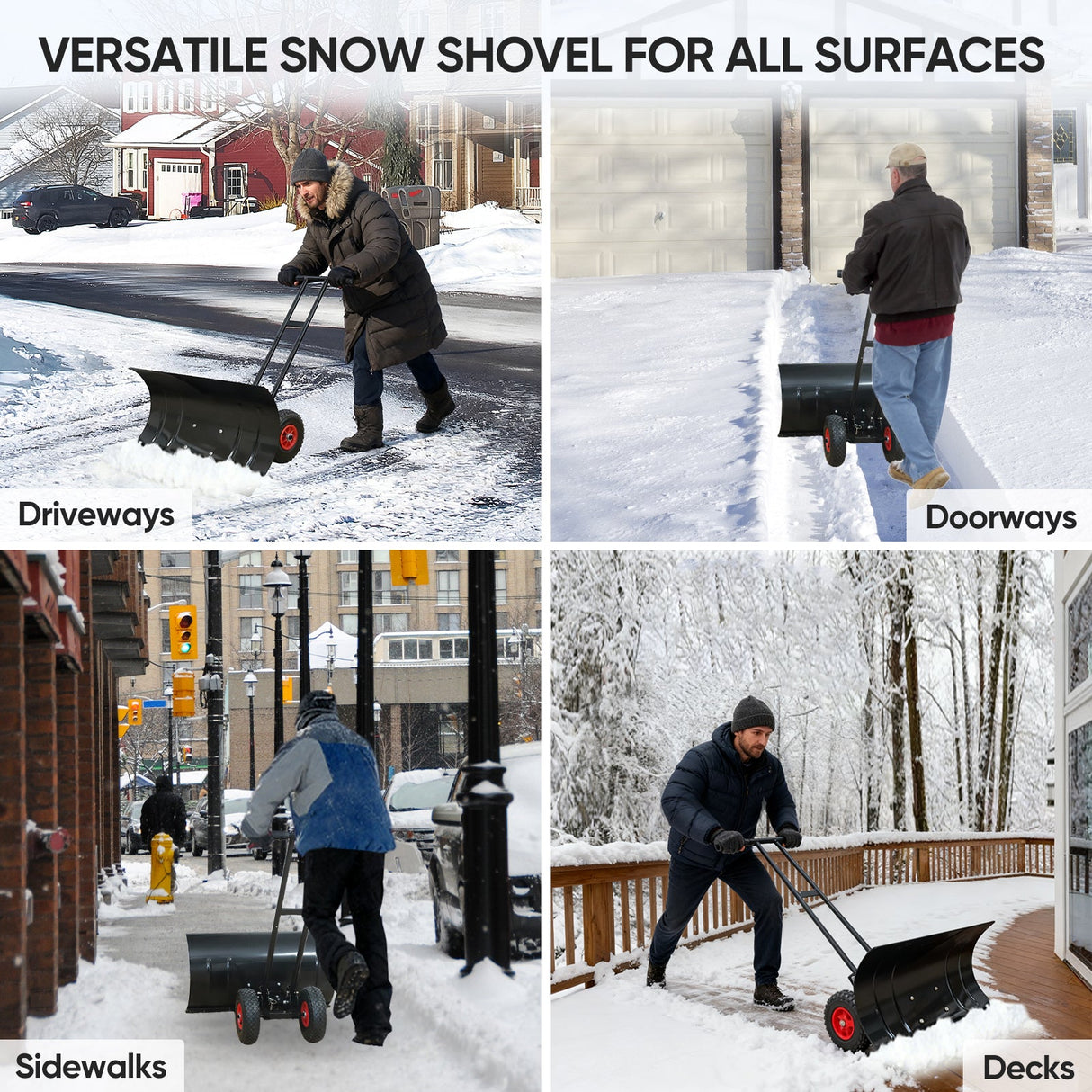 Wheeled Snow Shovel for Driveway 29”x16.5” Blade, Single/Dual Rod - Eagle Peak Custom Canopy Tent