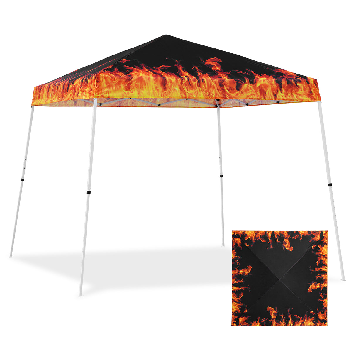 Slant Leg Pop up Canopy Tent, 10x10 Base 8x8 Top with SHADE GRAPHiX High Quality Digital Printed Top