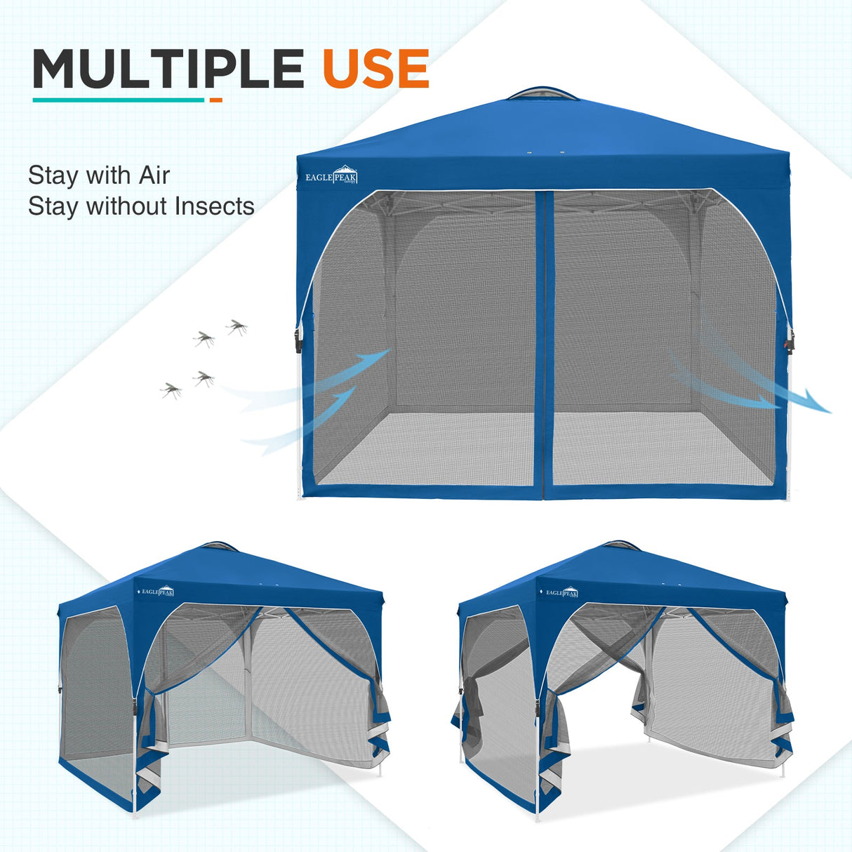 EAGLE PEAK 10x10 Outdoor Pop Up Canopy Tent, Pop Up Screenhouse with Mosquito Netting, Vented Top and Wheeled Carrying Bag - Eagle Peak®