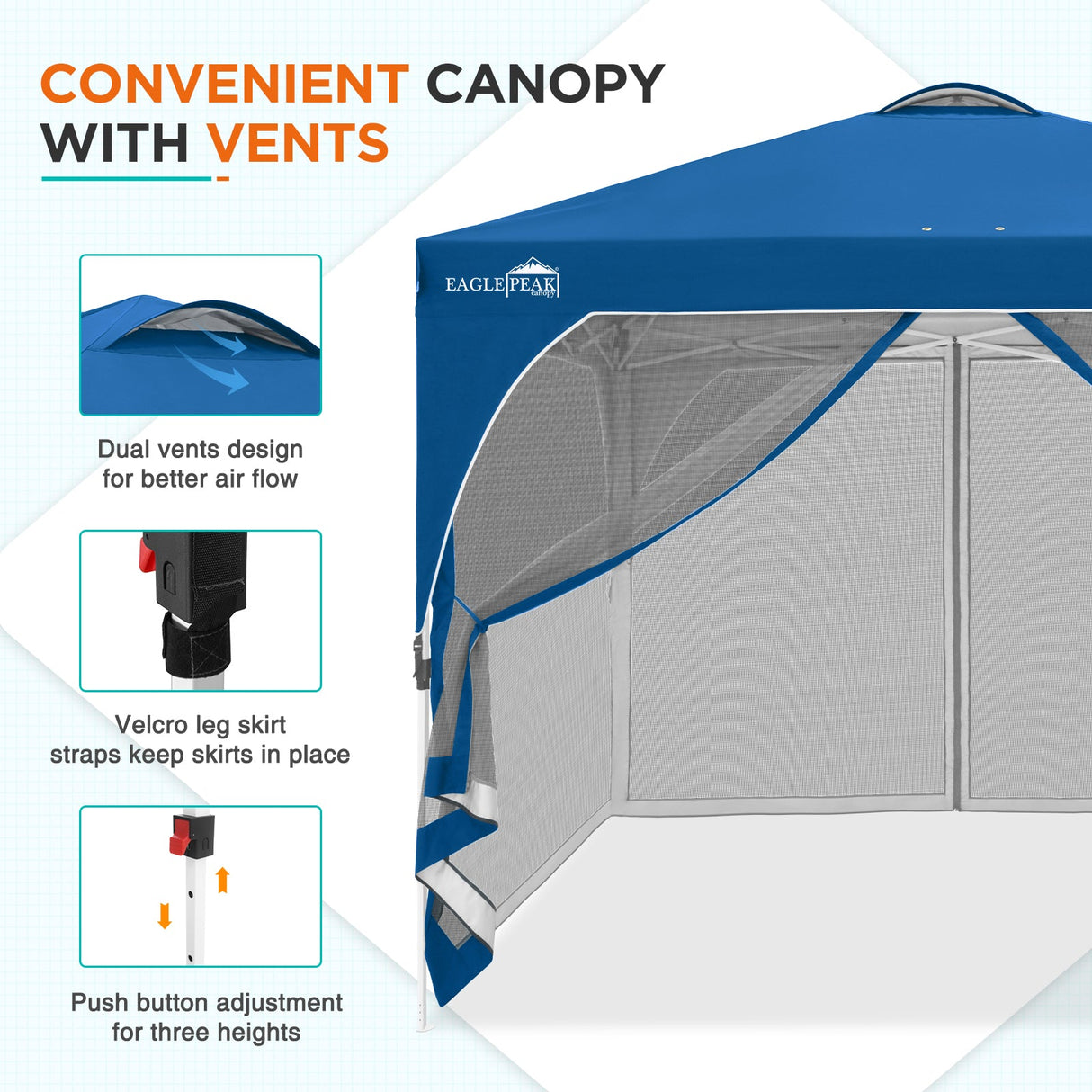 EAGLE PEAK 10x10 Outdoor Pop Up Canopy Tent, Pop Up Screenhouse with Mosquito Netting, Vented Top and Wheeled Carrying Bag - Eagle Peak®