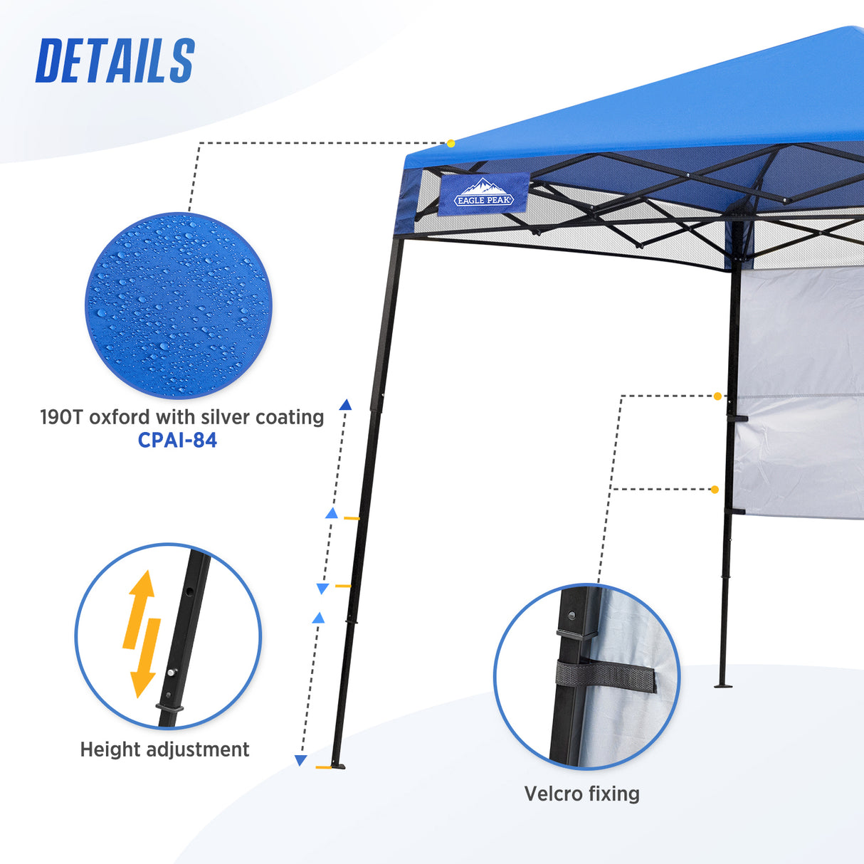 EAGLE PEAK 8x8 Pop Up Canopy Tent with Sidewall, 8x8 Base 6x6 Top